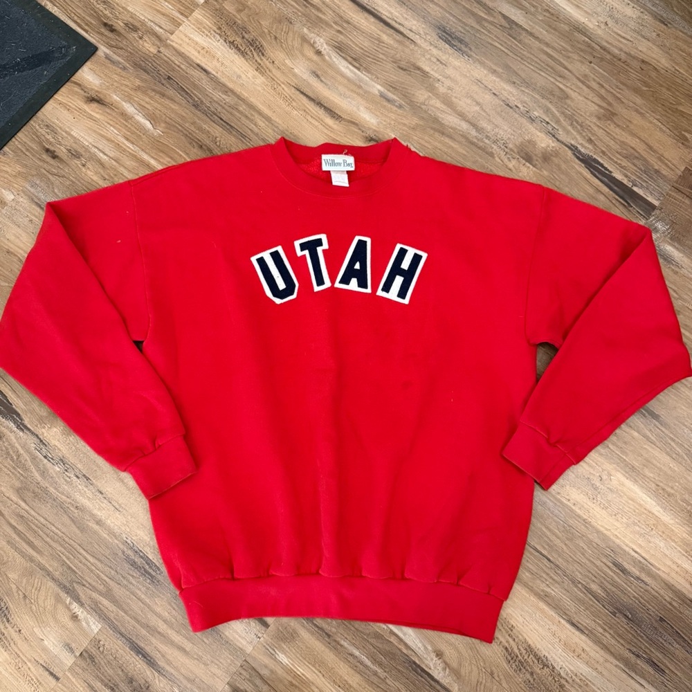Mens vitnage 90s willow bay Utah Utes big logo crew neck sweatshirt sz XL red